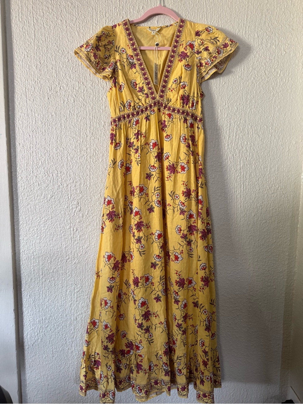 Beautiful Max Studio Bohemian Flutter Floral Swing Dress Full Length Yellow